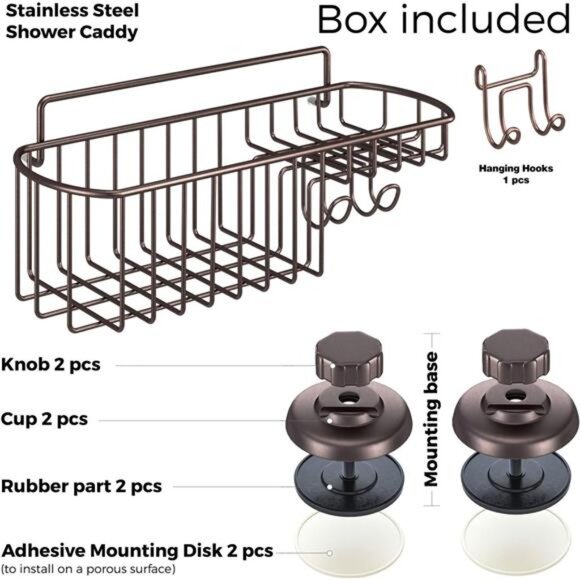Powerful Vacuum Suction Cup Shower Caddy Basket for Shampoo - Combo Organizer - Picture 5 of 7